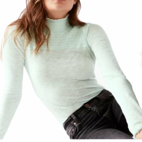FREE PEOPLE Caroline Long Sleeve Top Romantic Boho Pale Aqua - Picture 2 of 5